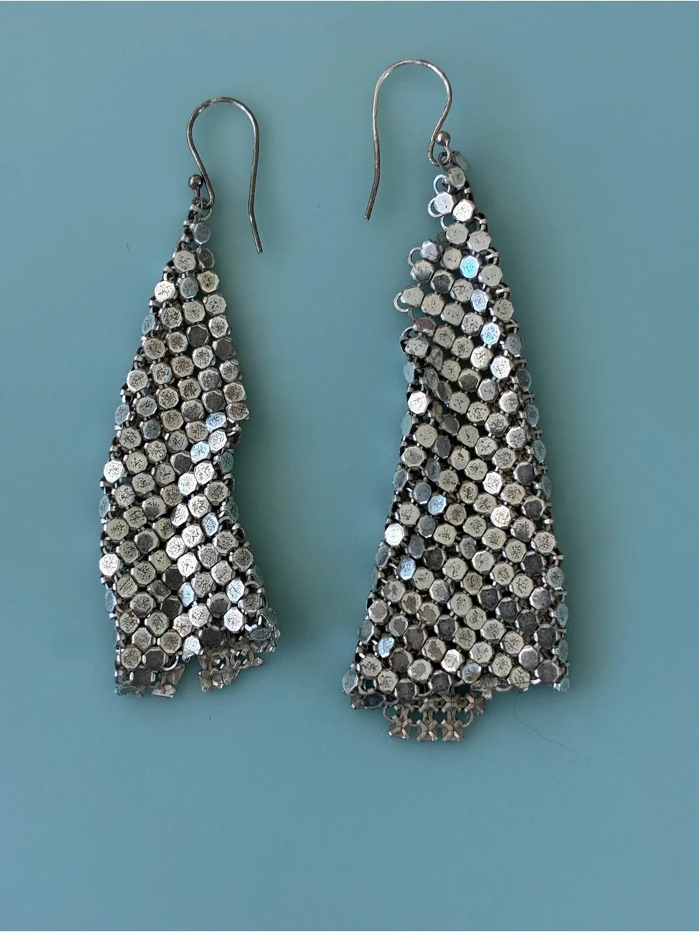 Silver Dangle Sequin Mesh Earrings - Women Jewelry
